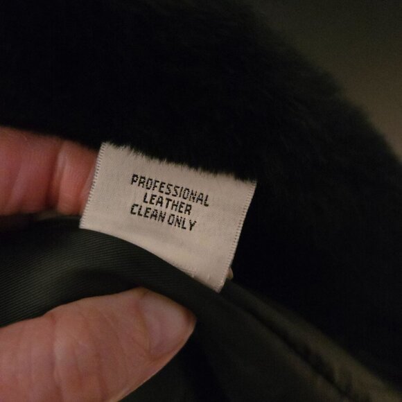 Vintage Women's M Black Leather Faux Fur Long Coat Trench Overcoat Classic Style - Picture 12 of 13